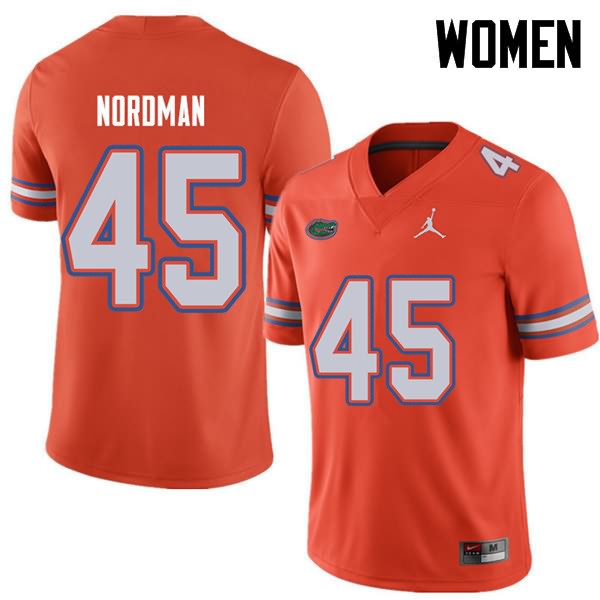 NCAA Florida Gators Charles Nordman Women's #45 Jordan Brand Orange Stitched Authentic College Football Jersey IWS0364DO